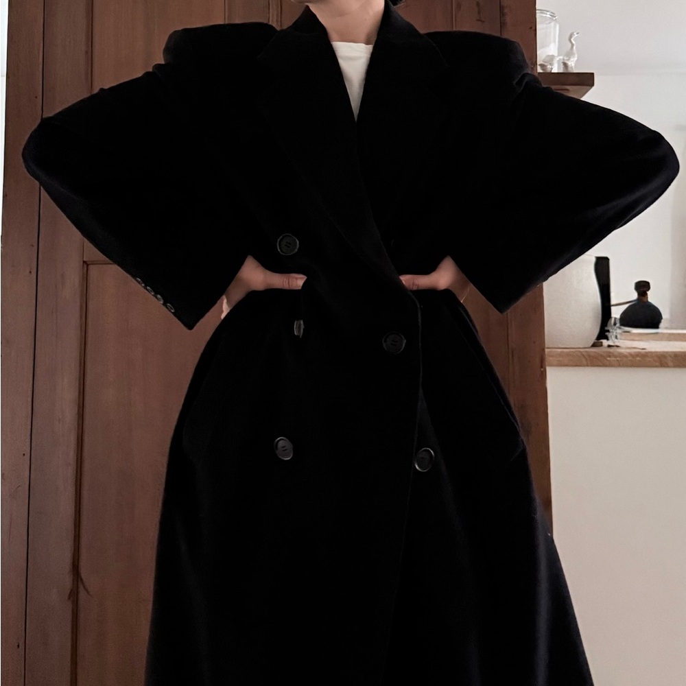 Classic Double-Breasted Black Wool Coat